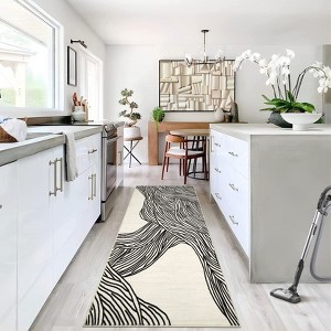 Washable Modern Contemporary Striped Rug Non Slip Low Pile Rug Soft Throw Floor Cover Foldable Indoor Carpet for Living Room Bedroom Playroom Nursery - 1 of 4