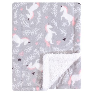 Hudson Baby Infant Girl Plush Blanket with Faux Shearling Back, Whimsical Unicorn, One Size - 1 of 2