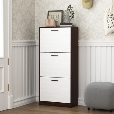 VYNXARIA Shoe Storage Cabinet with 3 White Panel Flip Drawers, Freestanding Organizer for Entryway, Narrow Shoe Rack Cabinet