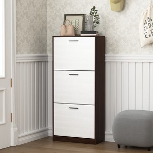 VYNXARIA Shoe Storage Cabinet with 3 White Panel Flip Drawers, Freestanding Organizer for Entryway, Narrow Shoe Rack Cabinet - 1 of 4
