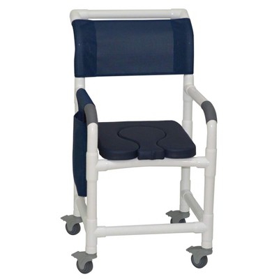 MJM International Corporation Shower Chair 18 In Width 3 In Total Locking Casters Blue Dual Usage Front Seat Blue Designer 300 Lbs Wt