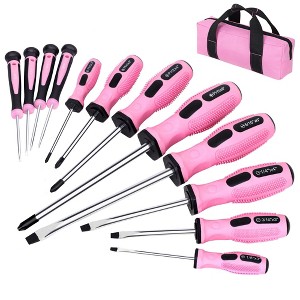 Itopfox 12-Piece Pink Magnetic Screwdrivers Set with Slotted Phillips and Precision Screwdrivers, Repair Tool Kit with Storage Bag - 1 of 4