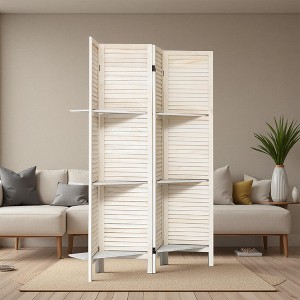 4-Panel White Room Divider with Frame (Warm White) - 1 of 4