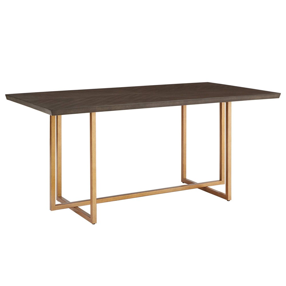 Photos - Dining Table 68" Jay Charcoal Brown and Gold Finish Rectangular  Brown - In