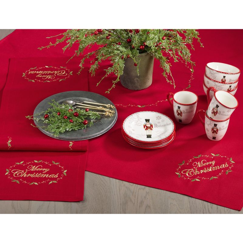 Saro Lifestyle Merry Christmas Embroidered Design Holiday Tablecloth, 54"x54", Red, 4 of 5
