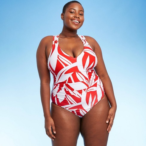 Women S Plus Size Strappy Back One Piece Swimsuit Kona Sol Red 14w Target