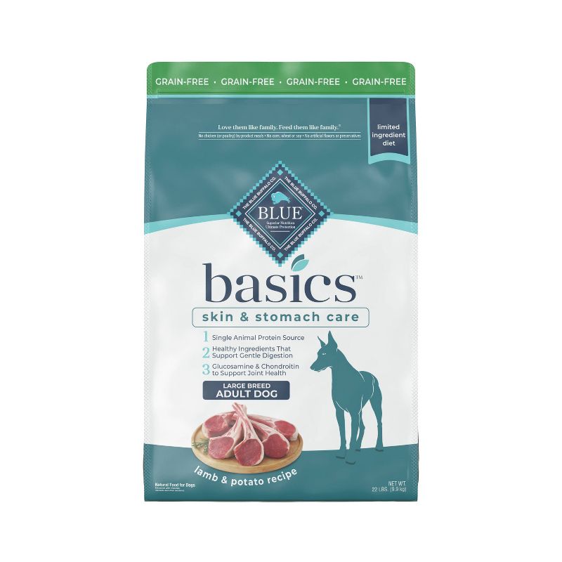 Blue Buffalo Basics Skin &#38; Stomach Care, Grain Free Natural Lamb &#38; Potato Recipe Large Breed Dry Dog Food - 22lbs, 1 of 13