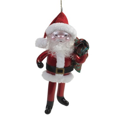 Italian Ornaments 7.25" Santa With Scottish Plaid Bag Ornament Italian Tartan Claus  -  Tree Ornaments