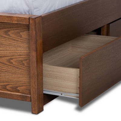 Elin Walnut King Storage Bed with Grey Upholstered Headboard