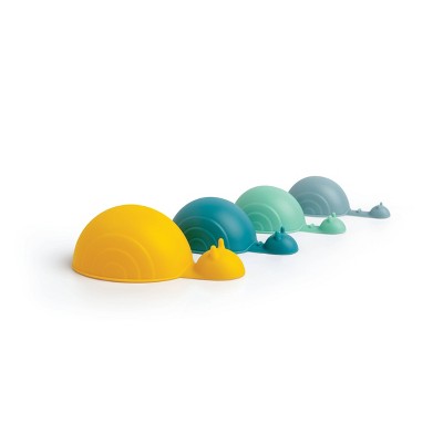 Ototo Shelly Measuring Cups and Spoons: BPA-Free, Nesting Design, Dishwasher-Safe, 8-Piece Set, Teal Green, Blue, Yellow
