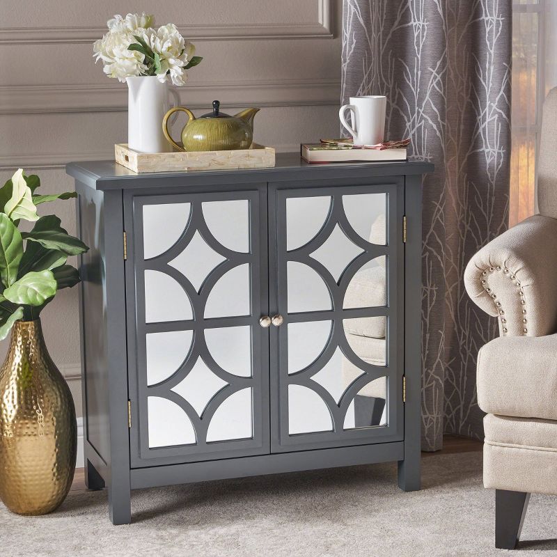 Melora Fir Wood Cabinet with Mirrored Doors Charcoal Gray - Christopher Knight Home, 3 of 10