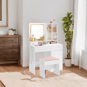 Modern Makeup Vanity Desk with Power Outlets, Mirror, and Lights: Enhance Your Beauty Routine in Style - 1 of 4