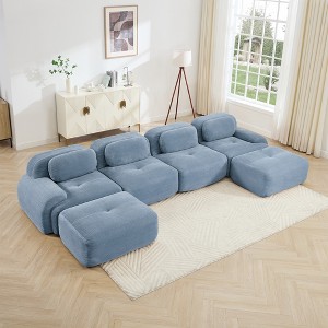 Oversized 157.2" Corduroy Modular U-Shaped Sectional Sofa with 2 Ottomans, 6-Piece Free combination, Pet-Friendly, No Assembly Required - 1 of 4