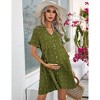 Womens Maternity Dress V Neck Lantern Sleeve Jacquard Dot Pocket Babydoll Baby Shower Dress - 3 of 4