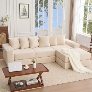TiramisuBest 10 in 1 Convertible Sectional Sofa L Shape Corduroy Floor Sleeper Side Pocket 6 Pillows Modular DIY Small Space - 1 of 4