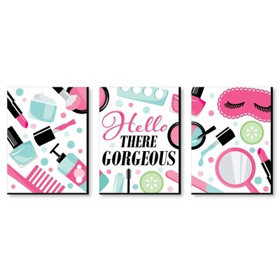 Big Dot of Happiness Spa Day - Girls Makeup Wall Art and Kids Room Decor - 7.5 x 10 inches - Set of 3 Prints