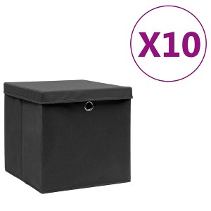 'vidaXL Foldable Storage Boxes with Covers - Set of 10 - Durable Non-Woven Fabric, Space-Saving Black Organizers for Home - 1 of 4