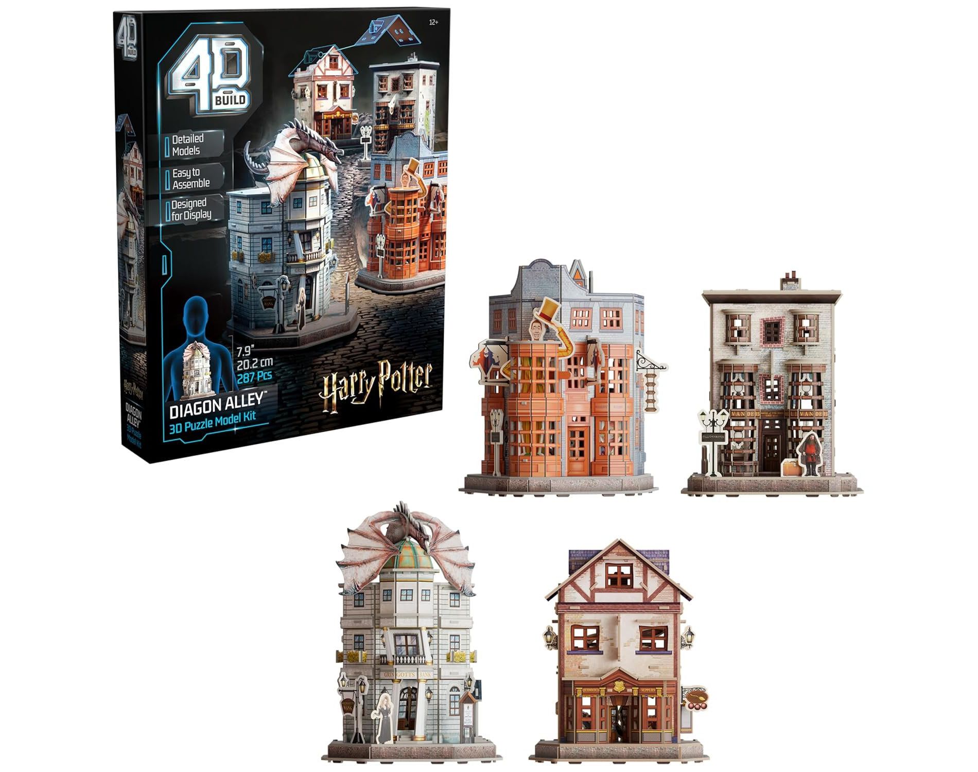 4D Build Harry Potter Diagon Alley 3D Model Kit with 4 Movie-Accurate Buildings, Collectible Desk Décor & Puzzle for Adults & Teens, 287 Pieces