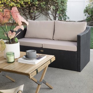Barton 2 Person Madison Outdoor Patio Wicker Sofa Set Love Seat w/ Seat Cushion - 1 of 4