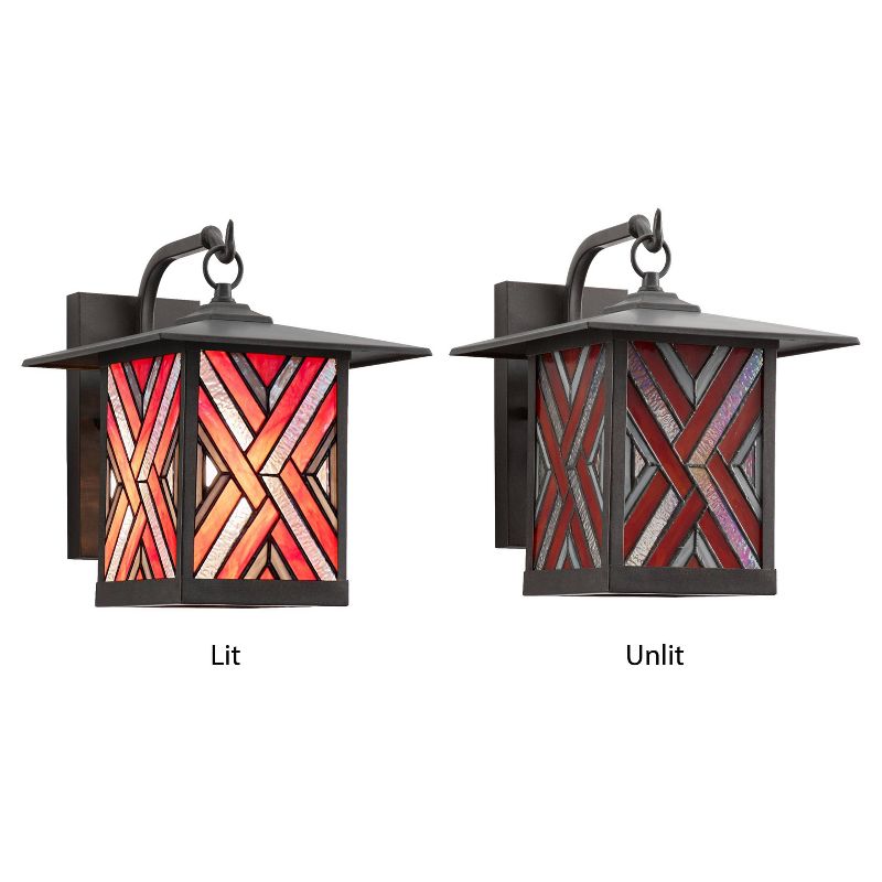 11.75&#34; Stained Glass 1-Light Geometric Bronze Outdoor Lantern Wall Sconce - River of Goods, 5 of 9
