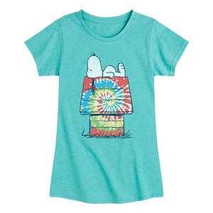 Girls' - Peanuts - Snoopy Tie Dye House Fitted Short Sleeve Graphic T-Shirt - 1 of 4