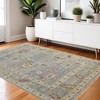 Blue Taupe And Gray Wool Floral Hand Knotted Area Rug With Fringe - 2 of 4