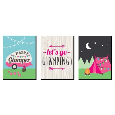 Big Dot of Happiness Let's Go Glamping - Nursery Wall Art, Kids Room Decor & Camping Home Decorations - Gift Ideas -7.5 x 10 inches - Set of 3 Prints