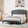 King Size Upholstered Velvet Bed Frame with Wingback Headboard, Button Tufted & Rivet Design,  No Box Spring Needed, Easy Assembly, Grey - 3 of 4