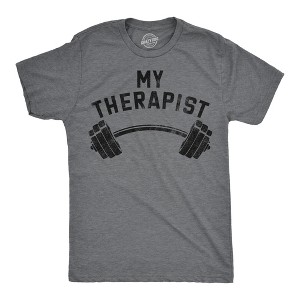 Mens Funny T Shirts My Therapist Barbell Sarcastic Gym Workout Graphic Novelty Tee For Men - Crazy Dog Men's T Shirt Dark Grey XL - 1 of 4