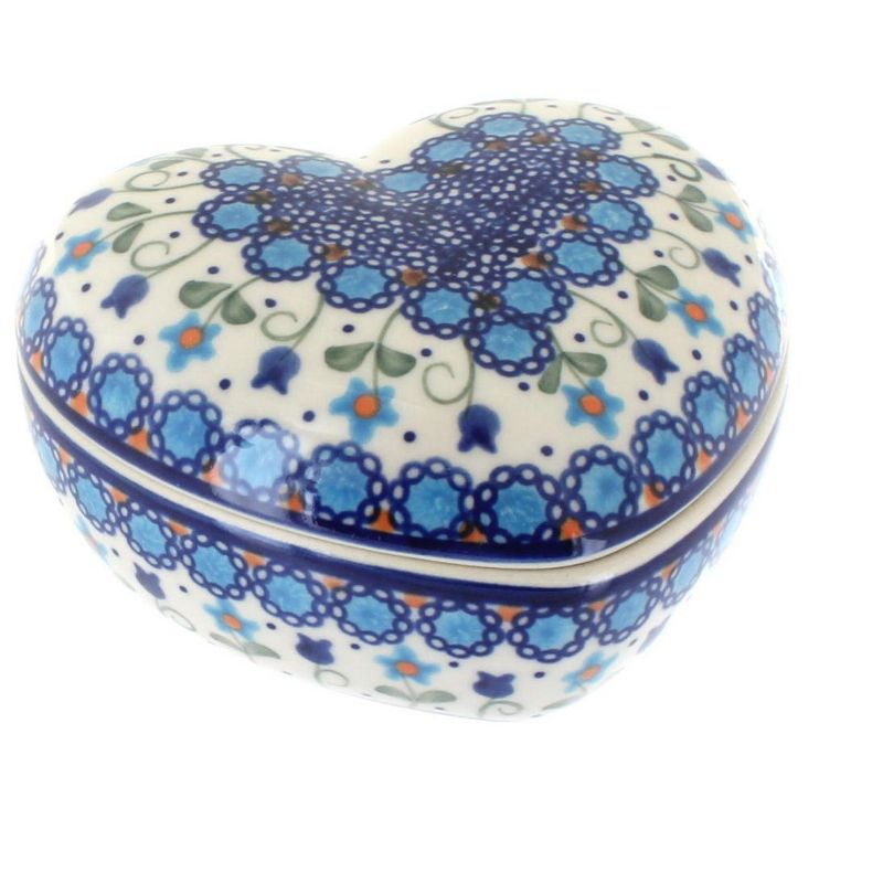 Blue Rose Polish Pottery 124 Vena Large Heart Box, 1 of 2