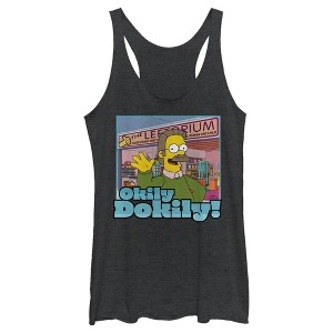 Women's The Simpsons Ned Flanders Leftorium Okily Dokily Racerback Tank Top - 1 of 4