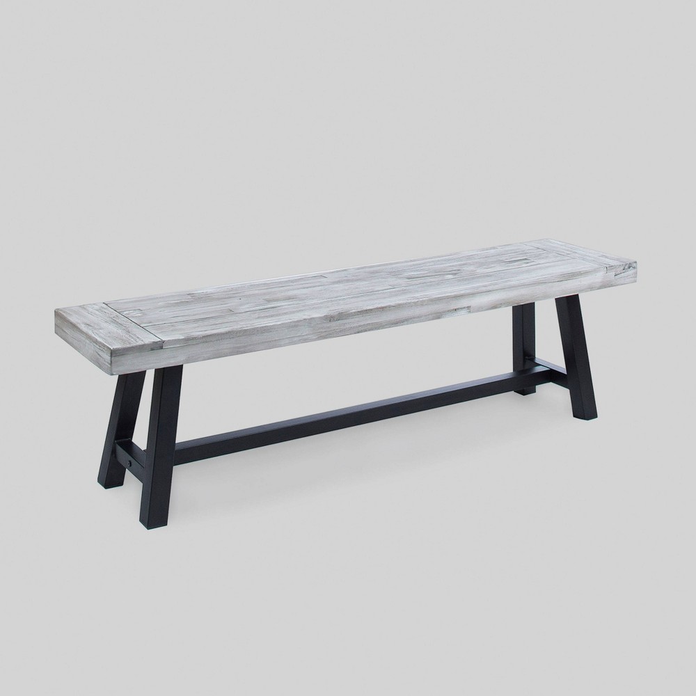 Photos - Garden Furniture Carlisle Acacia Wood Dining Bench Light Gray - Christopher Knight Home