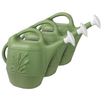 Union Products 63066 2 Gallon Plastic Indoor/Outdoor Watering Can w/ Tulip Design for Garden, Potted Plants, & Patio Pots, Sage Green Color, 3 Pack
