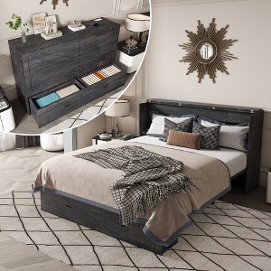 Full Size Murphy Bed Foldable Bed with Mattress, USB Port & Storage Drawers - ModernLuxe - 1 of 4