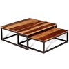 vidaXL Nesting Table Set of 2 Coffee Table Side End Table Solid Wood Sheesham - Brown and Black - 3 of 4