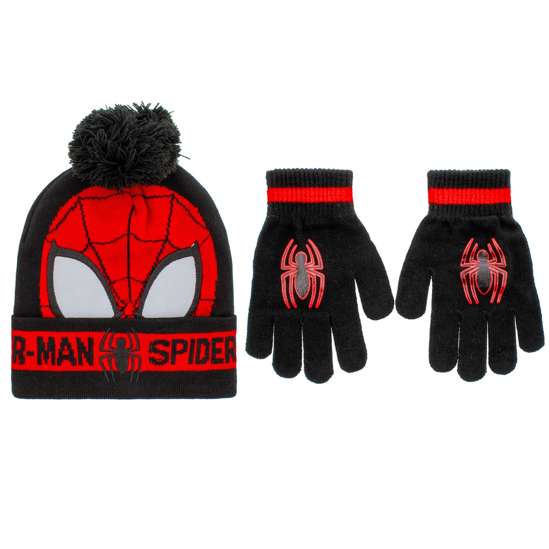 Kids Spider-man Cold Weather Set Gloves and Pom Cuffed Beanie - One Size Fits Most
