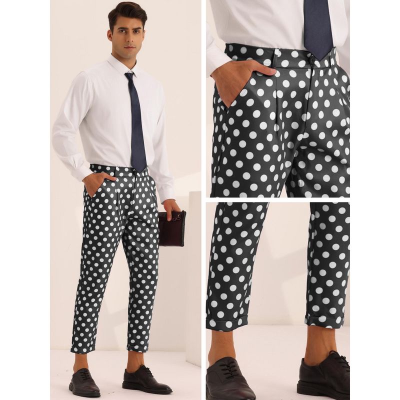 Lars Amadeus Men's Pleated Front Polka Dots Printed Cropped Dress Pants, 5 of 6