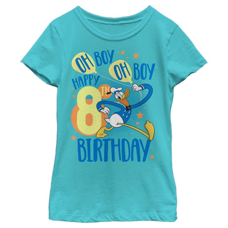 Girl's Disney Donald Duck Oh Boy Happy 8th Birthday T-Shirt, 1 of 5