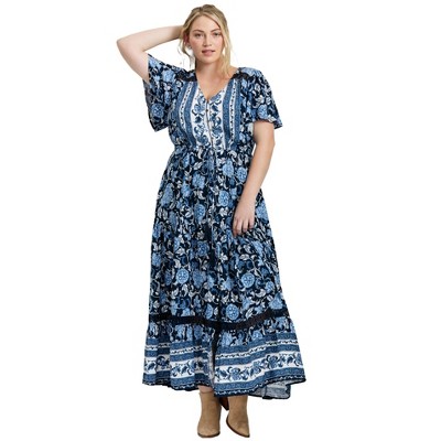 Avenue Women's Plus Size Emmy Placement Print Maxi Dress