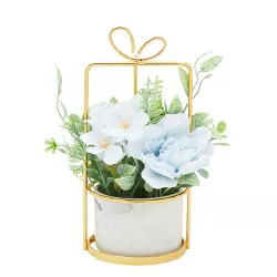 Juvale Artificial Hydrangea Ceramic Planter with Stand, Faux Potted Plants