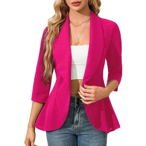 Womens 3/4 Sleeve Open Front Peplum Blazer Causal Business Notched Lapel Jacket Lightweight Slim Fit Suits Office Formal Blazer Jacket - Rose,S - 1 of 4