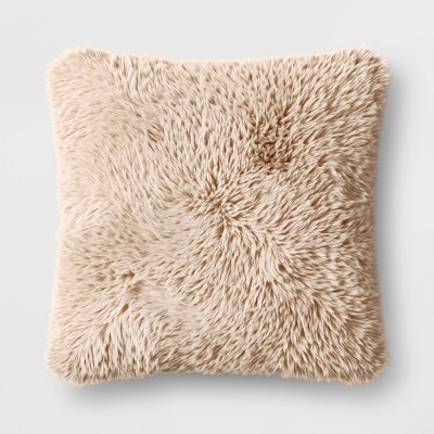 Tipped Long Faux Fur Square Christmas Throw Pillow Brown - Threshold™