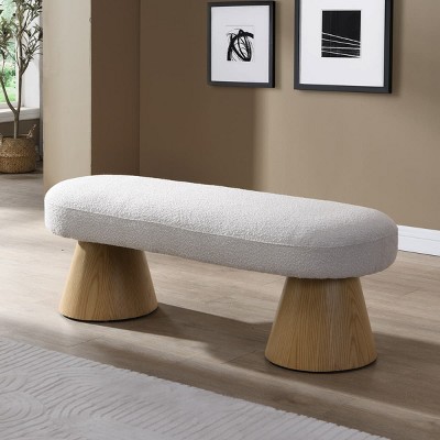 Versatile Dining Bench with Upholstered Seat and Wood Legs, End of Bed ottoman Bench for Bedroom, Living Room, Entryway, or Dining Room-Tanpinhause