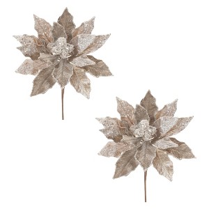 Beaded Silver Poinsettia Flower Stem (Set of 2) - 1 of 3