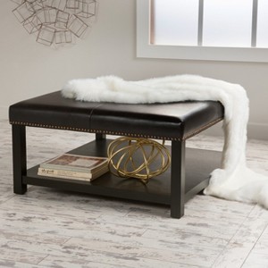 GDFStudio Shirley Contemporary Faux Leather Coffee Table with Birch Wood Frame - 1 of 4