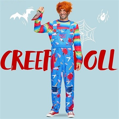 Joyfy Halloween Men Costume, Killer Outfit with Top & Overalls for Halloween Cosplay Dress Up Party