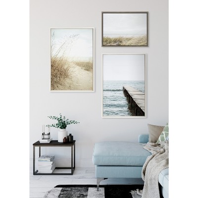 East Beach Coastal Canvas Print with Gray Frame