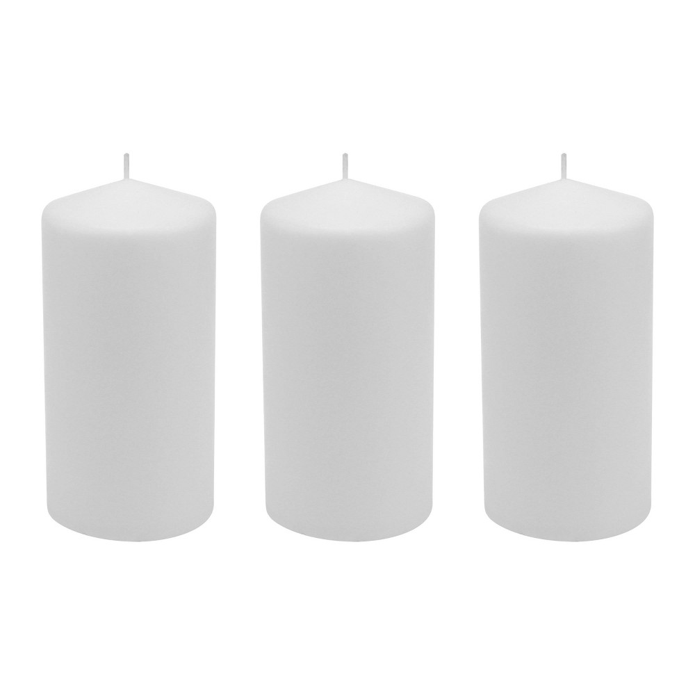 Photos - Figurine / Candlestick Stonebriar 3pk Tall 3'' x 6'' 65 Hour Long Burning Unscented White Wax Pil