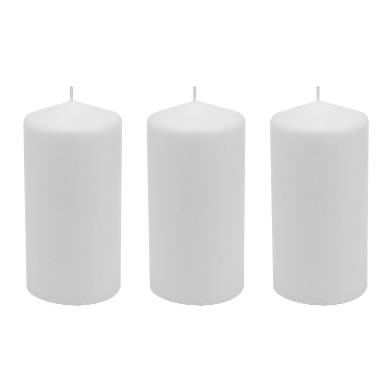 Stonebriar 3pk Tall 3&#39;&#39; x 6&#39;&#39; 65 Hour Long Burning Unscented White Wax Pillar Candle, 1 of 8