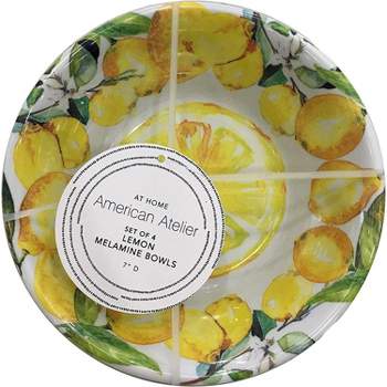 American Atelier Lemon Design Melamine Bowls, 7-Inch, Lightweight and Break-Resistant Pasta Bowls, Set of 4,
